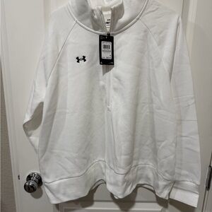 Under Armour RIVAL FLEECE HZ Womens 1/2 Zip Crop Fit White Sweatshirt Womens 1X